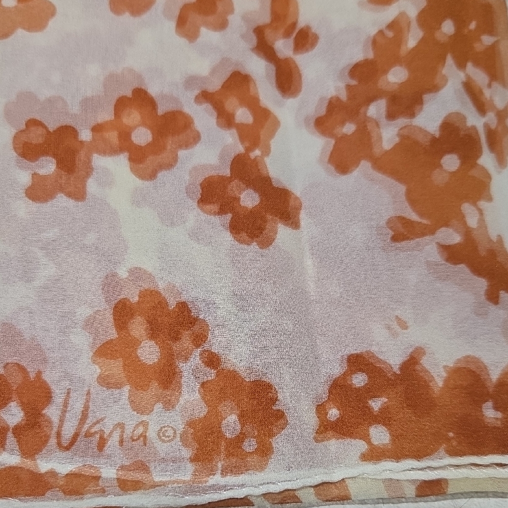 Vintage, Vera Floral Scarf - Orange and White